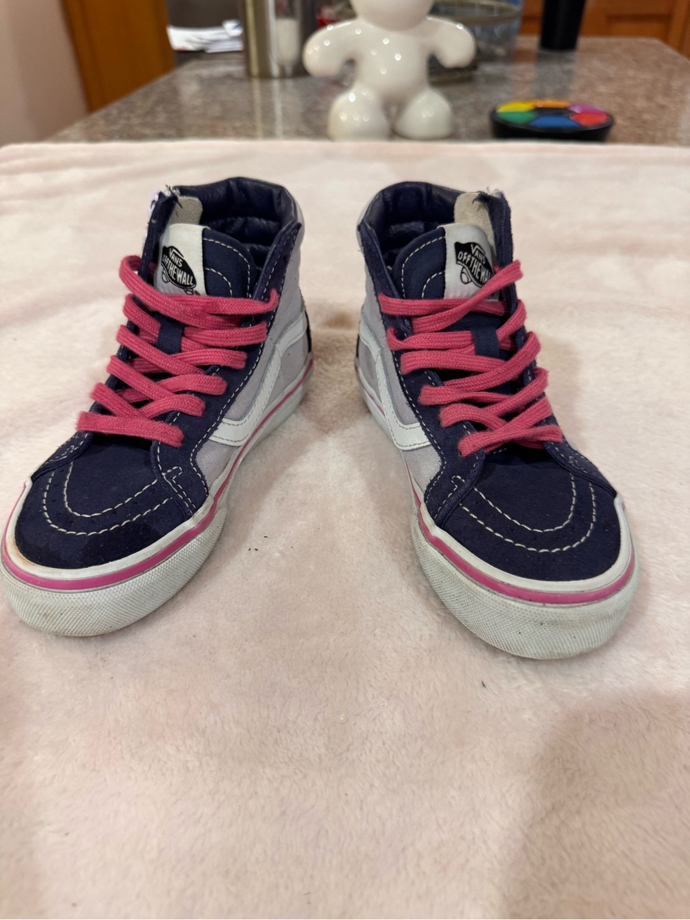 Vans Kids High-Top Sneakers in Navy with Pink Laces